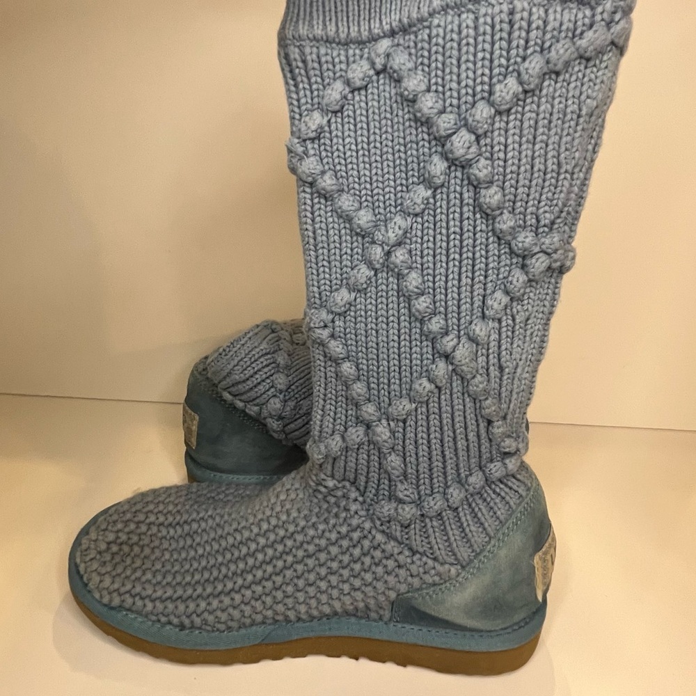 Genuine Ugg Australia Classic Women’s Crochet Tall Boots Size 7 Blue Wool Insole - Picture 3 of 15